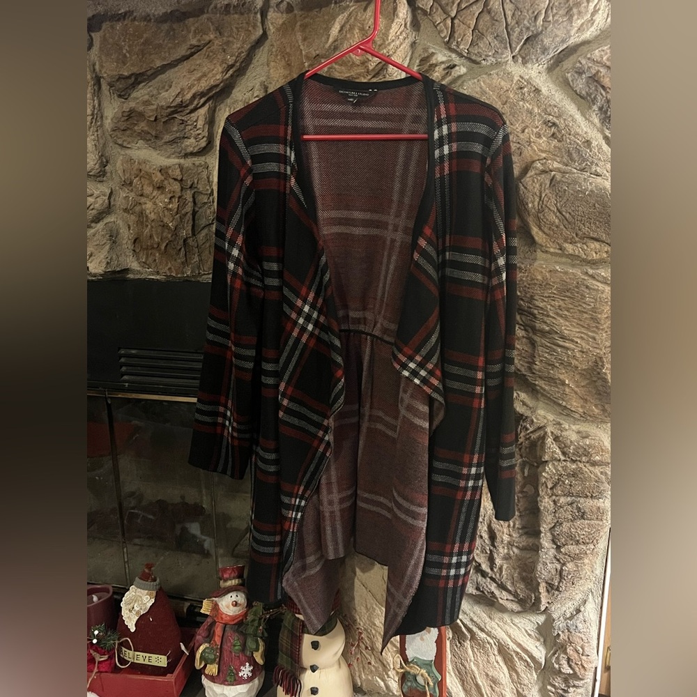 Womens Signature Studio Plaid Sweater Cardigan size 2X